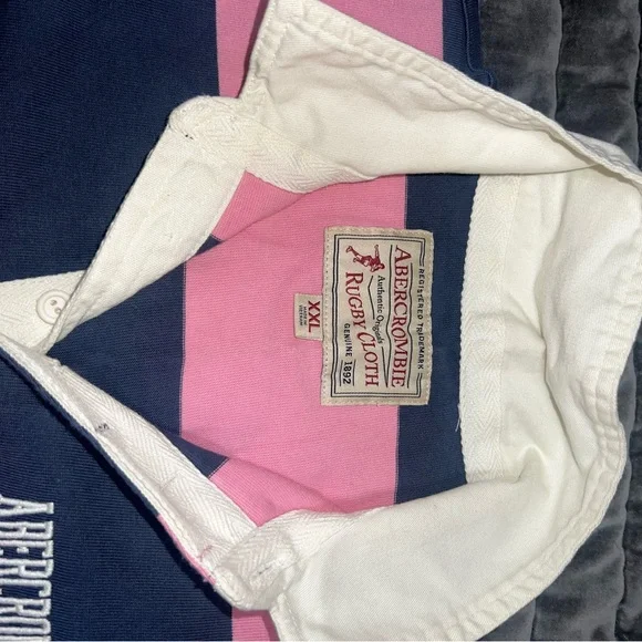 Vintage Abercrombie Pink and Navy Striped Rugby Shirt - Picture 3 of 3